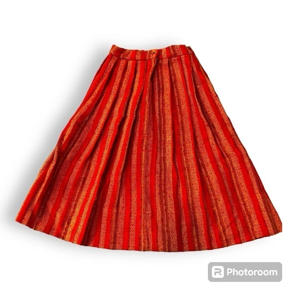 Handmade Orange Tweed Wool Knit Cardigan Midi Skirt Set